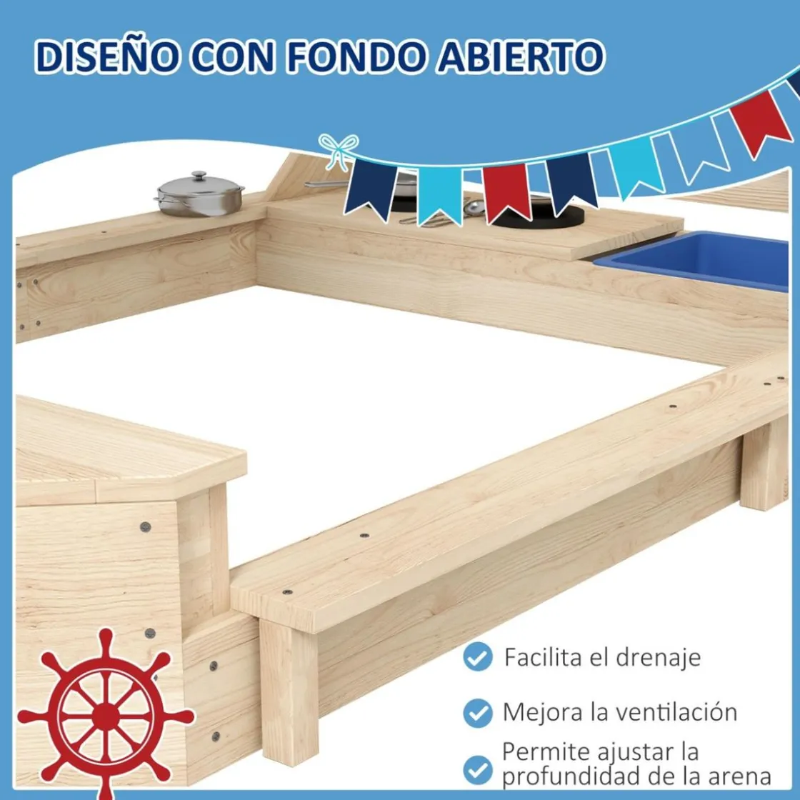 Homcom Outsunny - Arenero de madera Barco pirata
