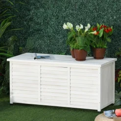 Outsunny - Baúl de jardín de madera Blanco* Estilo De Vida