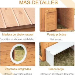 OUTSUNNY - Casita de jardín de madera con banco y macetero
