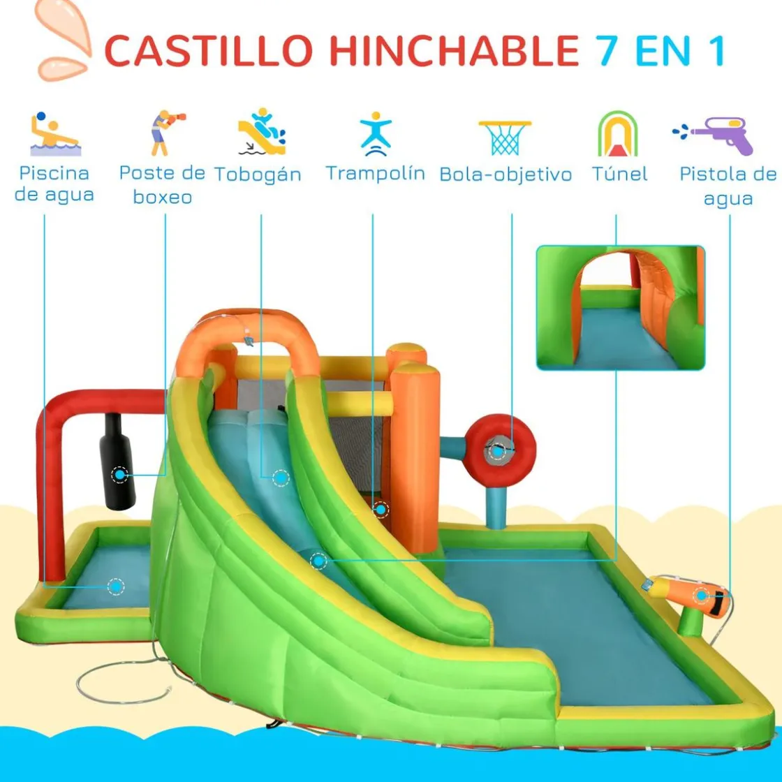 Outsunny - Castillo hinchable 7 en 1 grande* Castillos Hinchables