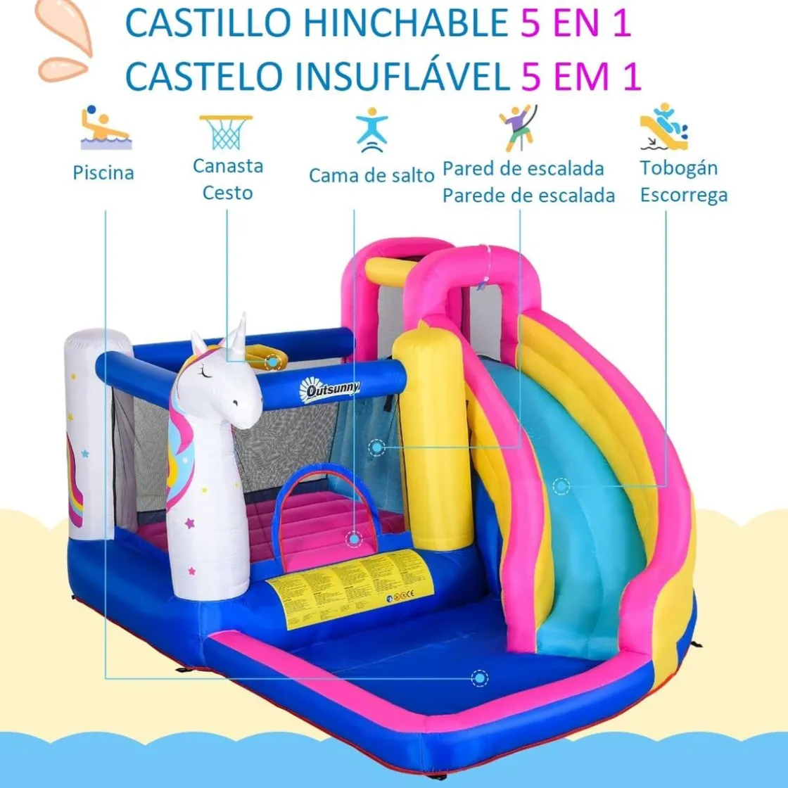 Outsunny - Castillo hinchable infantil 5 en 1* Castillos Hinchables