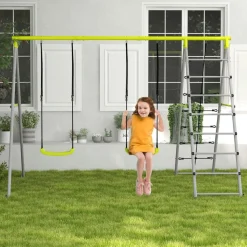 Outsunny - Conjunto 4 en 1 Columpios con Escalador