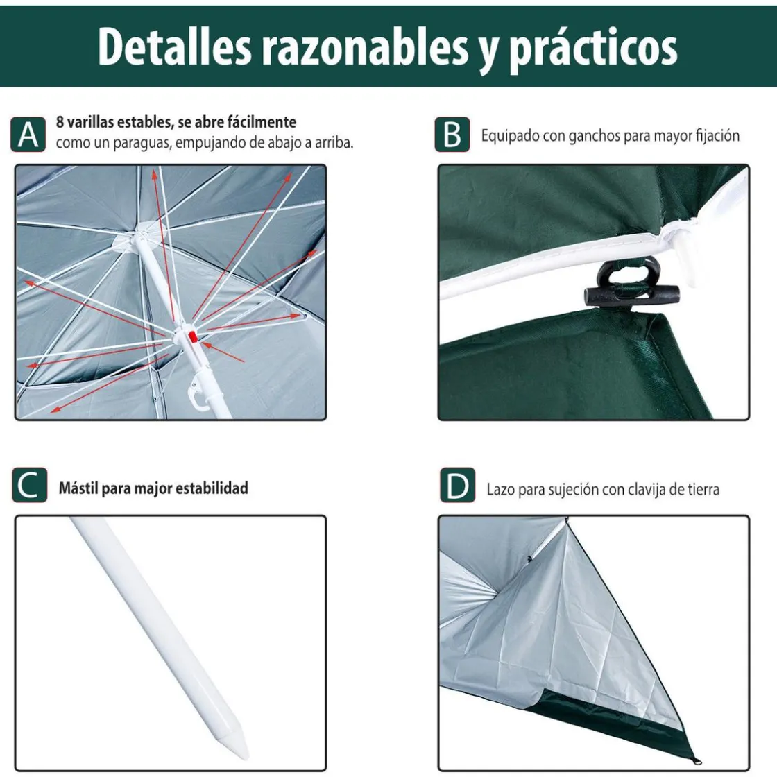 Outsunny - Parasol con dos paneles laterales Verde* Juguetes De Verano