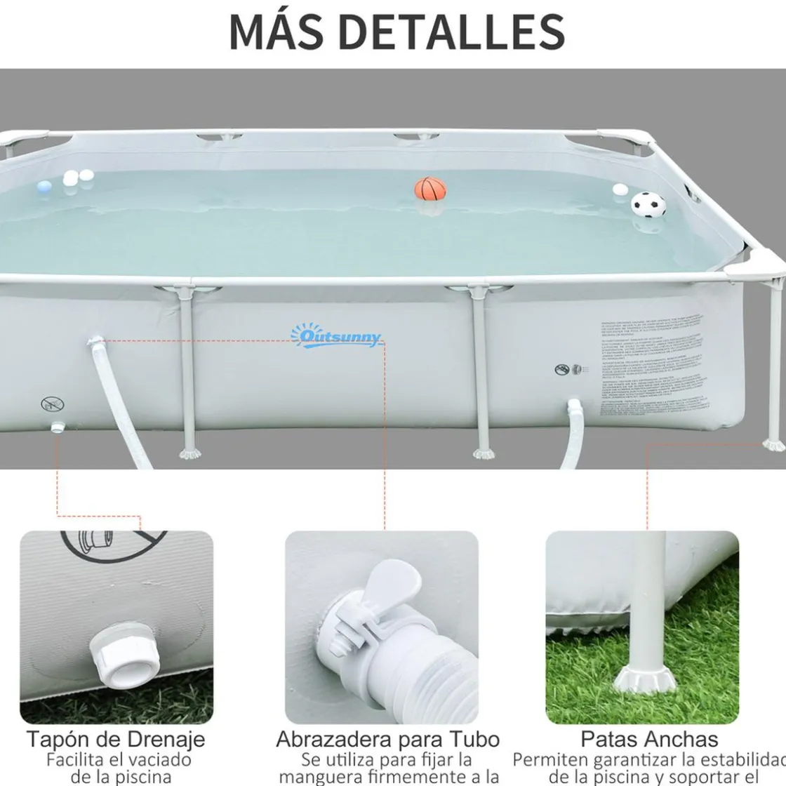 Outsunny - Piscina desmontable tubular gris 2.000 l con depuradora