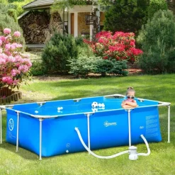 Outsunny - Piscina desmontable tubular de acero azul 2.100 l con depuradora* Piscinas Tubulares|Piscinas