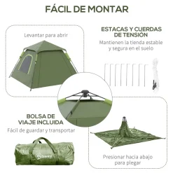 Outsunny - Tienda de campaña Pop Up 210x210x150cm Verde