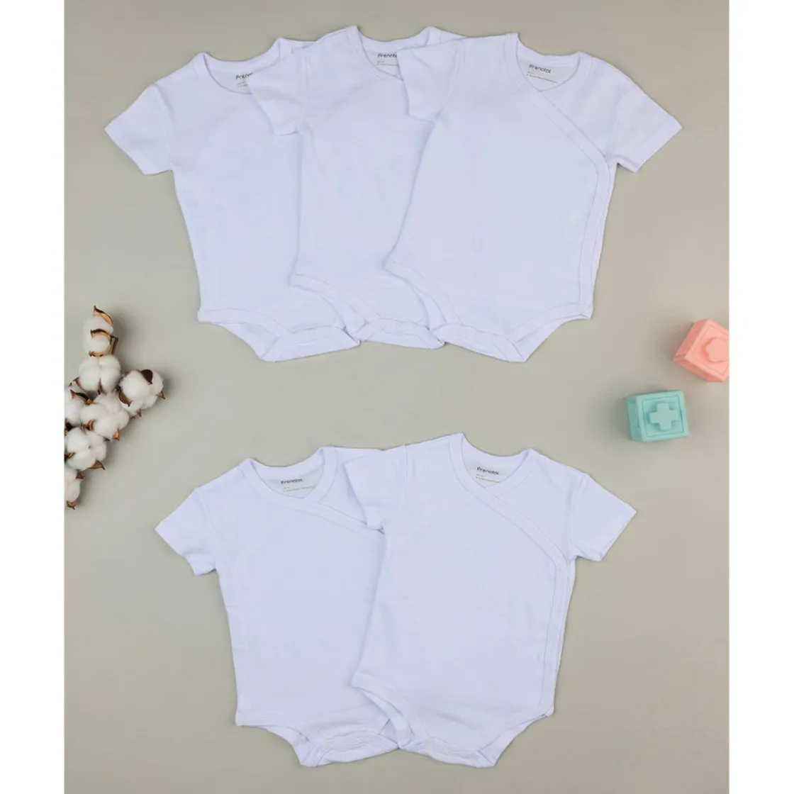Prenatal Pack 5 bodies blancos con apertura lateral