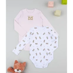 Prenatal Pack 2 bodies de manga larga niña rosa y blanco con ositos