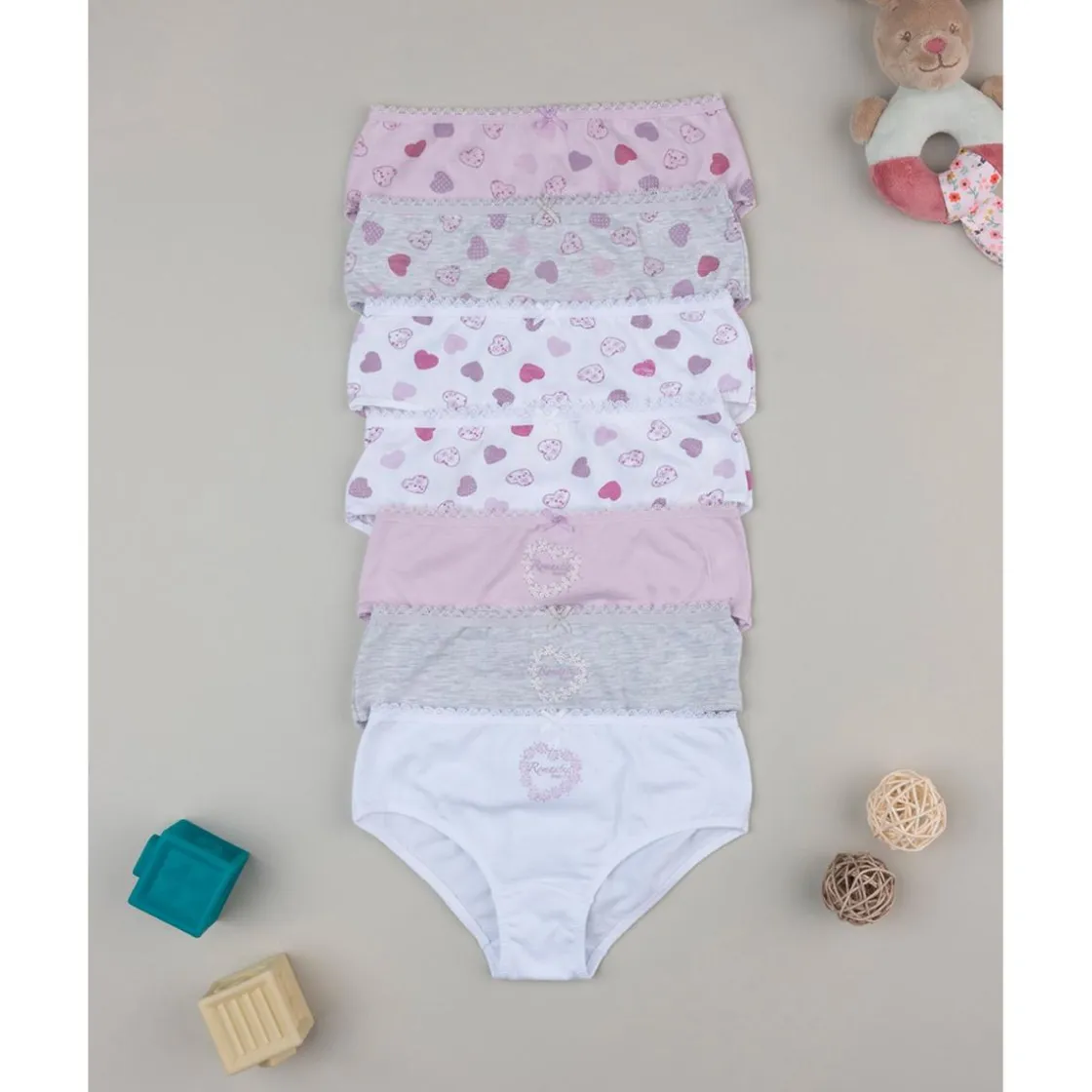 Prenatal Pack 7 braguita niña corazones