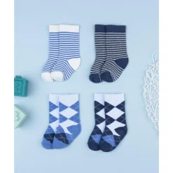 Prenatal Pack 4 calcetines altos niño azul con fantasía