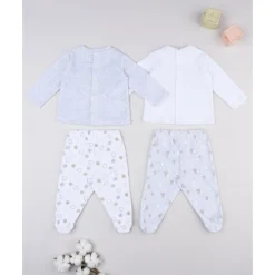 Prenatal Pack 2 conjuntos de bebé en terciopelo blanco y gris