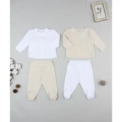 Prenatal Pack 2 conjuntos de niña en terciopelo blanco y beige