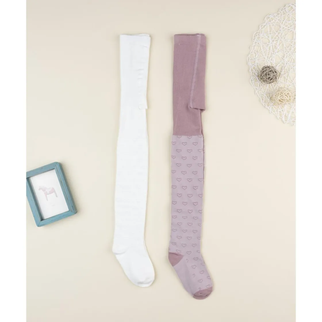 Prenatal Pack 2 leotardos de niña blanco y rosa