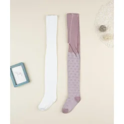 Prenatal Pack 2 leotardos de niña blanco y rosa