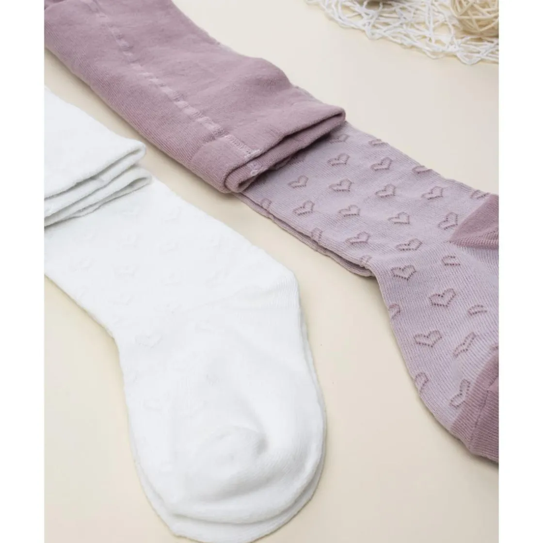 Prenatal Pack 2 leotardos de niña blanco y rosa