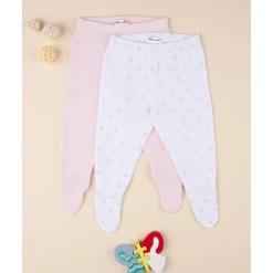 Prenatal Pack 2 pantalones con pies de bebé niña en algodón