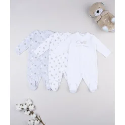 Prenatal Pack 3 pijamas corredino para bebé con estampado de ositos