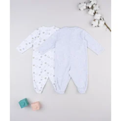 Prenatal Pack 2 pijamas de bebé en terciopelo blanco y gris con ositos
