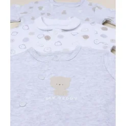 Prenatal Pack 3 pijamas de bebé gris y blanco con estampado de ositos