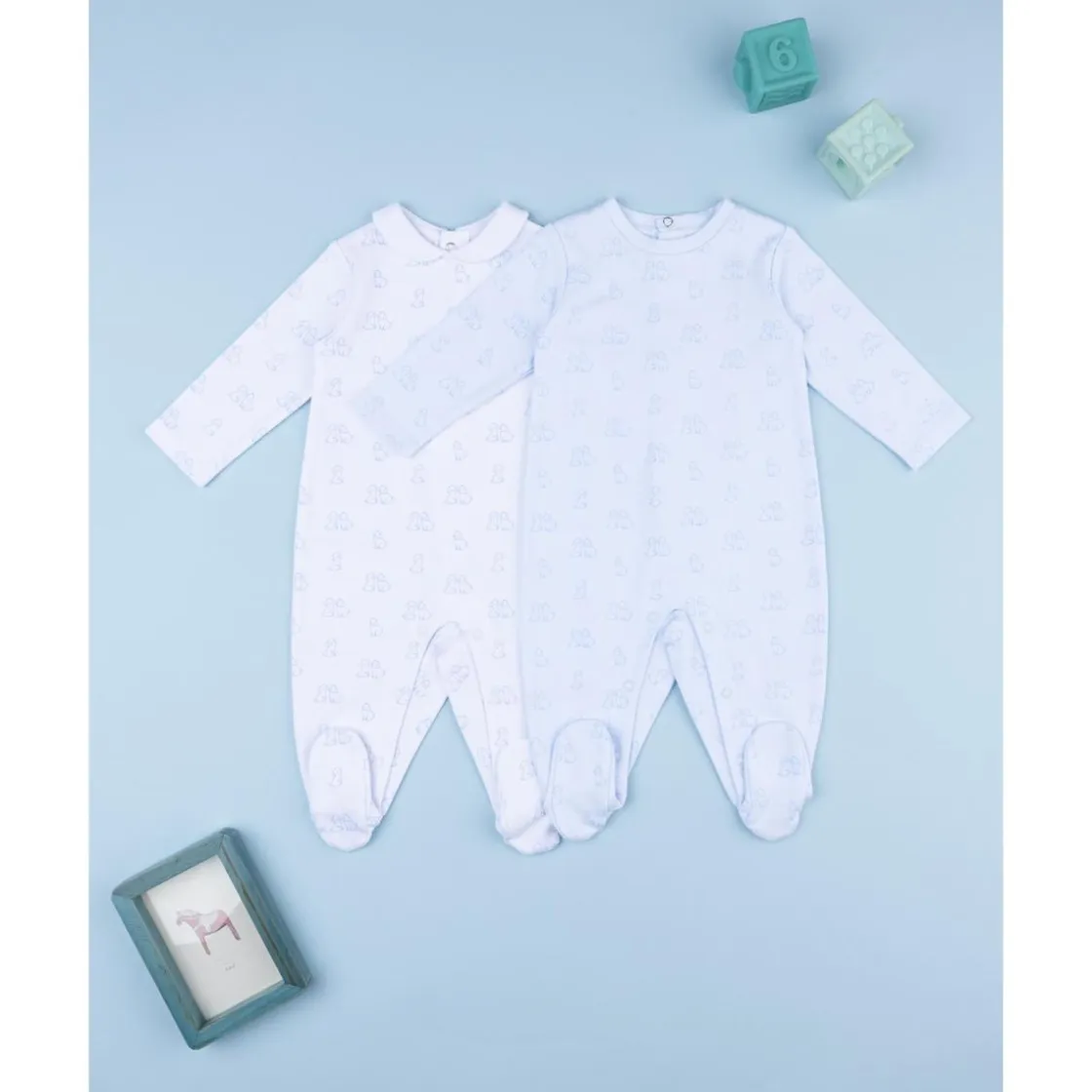 Prenatal Pack 2 pijamas de bebé niño en terciopelo blanco y azul* Ropa Y Accesorios·Peleles|Recién Nacido·Ropa Y Accesorios