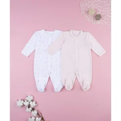 Prenatal Pack 2 pijamas de bebé rosa y blanco en terciopelo