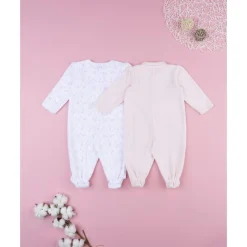 Prenatal Pack 2 pijamas de bebé rosa y blanco en terciopelo