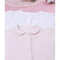 Prenatal Pack 2 pijamas de bebé rosa y blanco en terciopelo