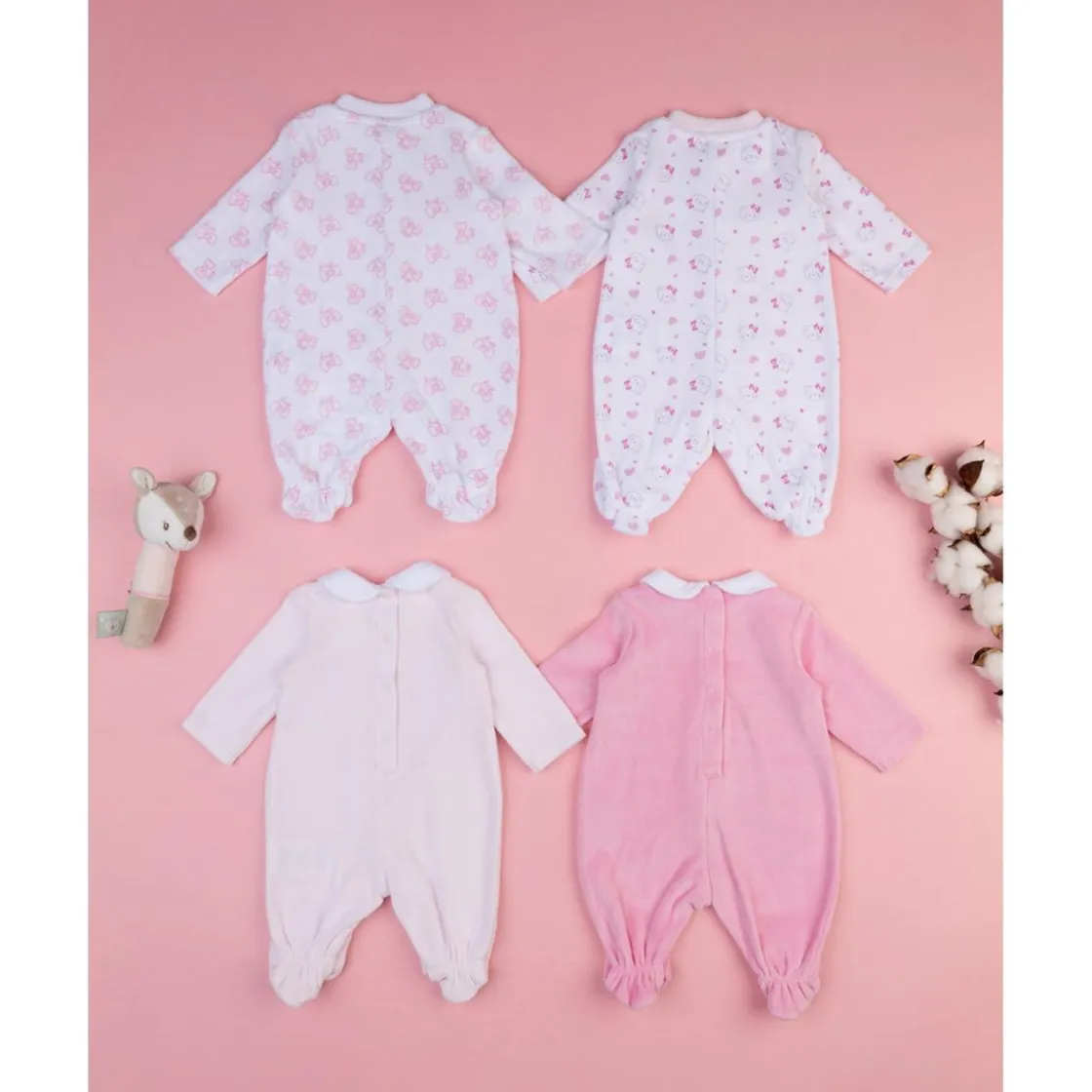 Prenatal Pack 2 pijamas enteros en felpa blanco y rosa