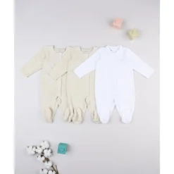 Prenatal Pack 3 pijamas largos de bebé en blanco y beige