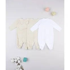 Prenatal Pack 3 pijamas largos de bebé en blanco y beige