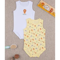 Prenatal Pack de 2 bodies blanco/amarillo algodón organico