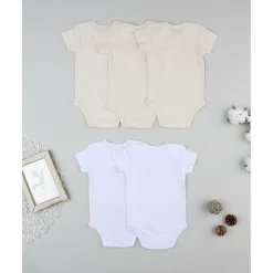 Prenatal Pack de 5 bodies para reciénita beige y blanco