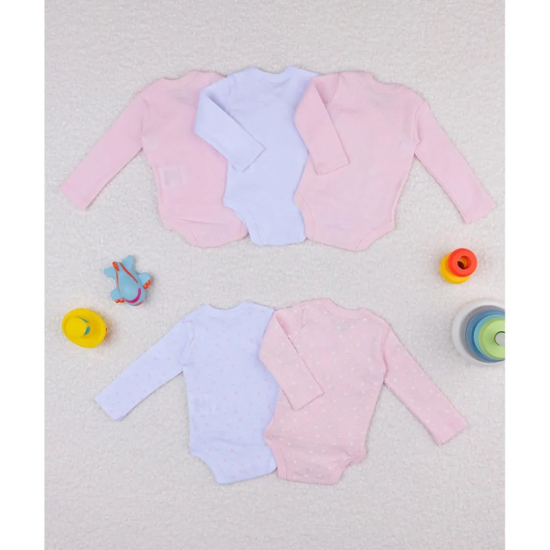 Prenatal Pack de 5 bodies rosas, blancos y con estrellitas