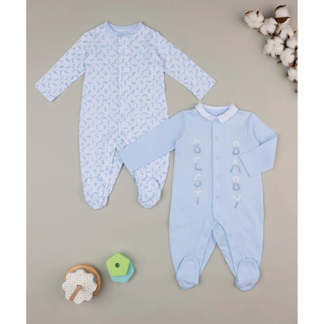 Prenatal Pack de 2 pijamas azules y blancos con inscripciones