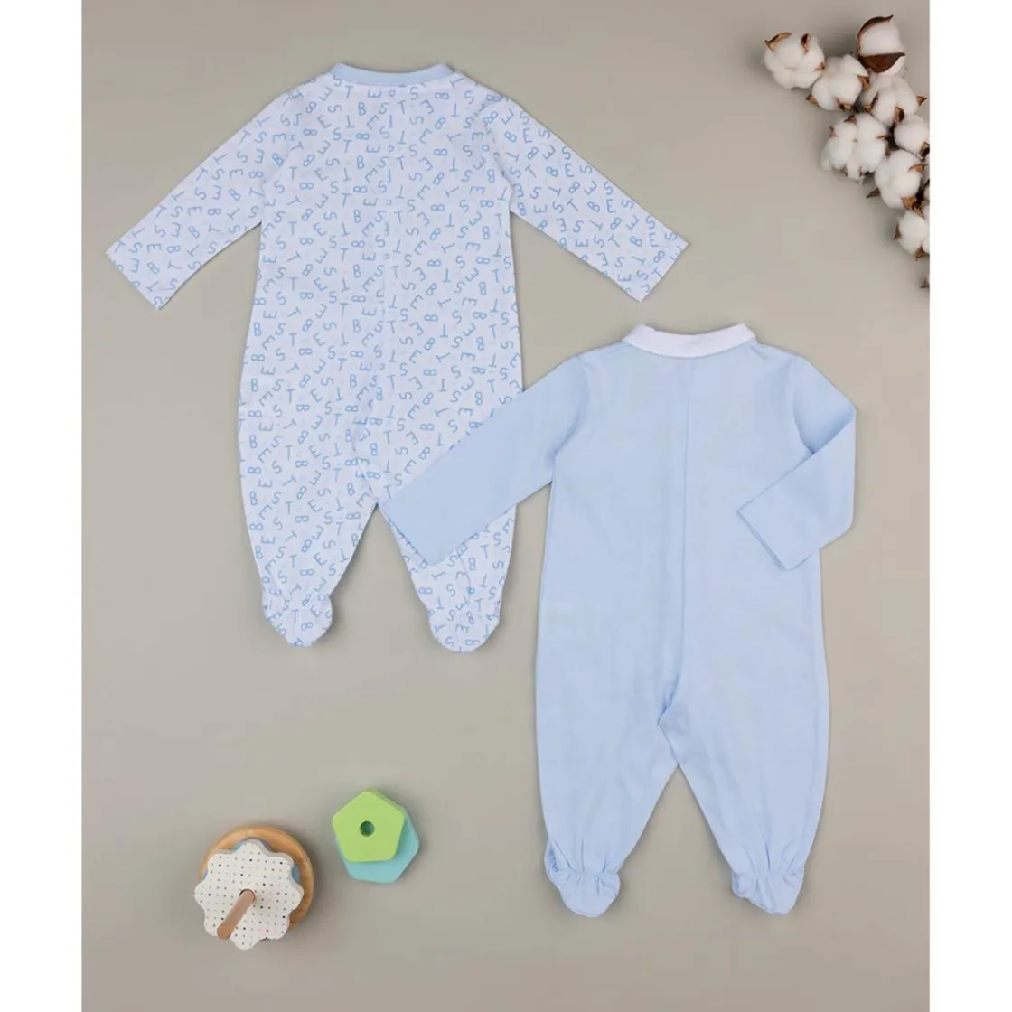 Prenatal Pack de 2 pijamas azules y blancos con inscripciones