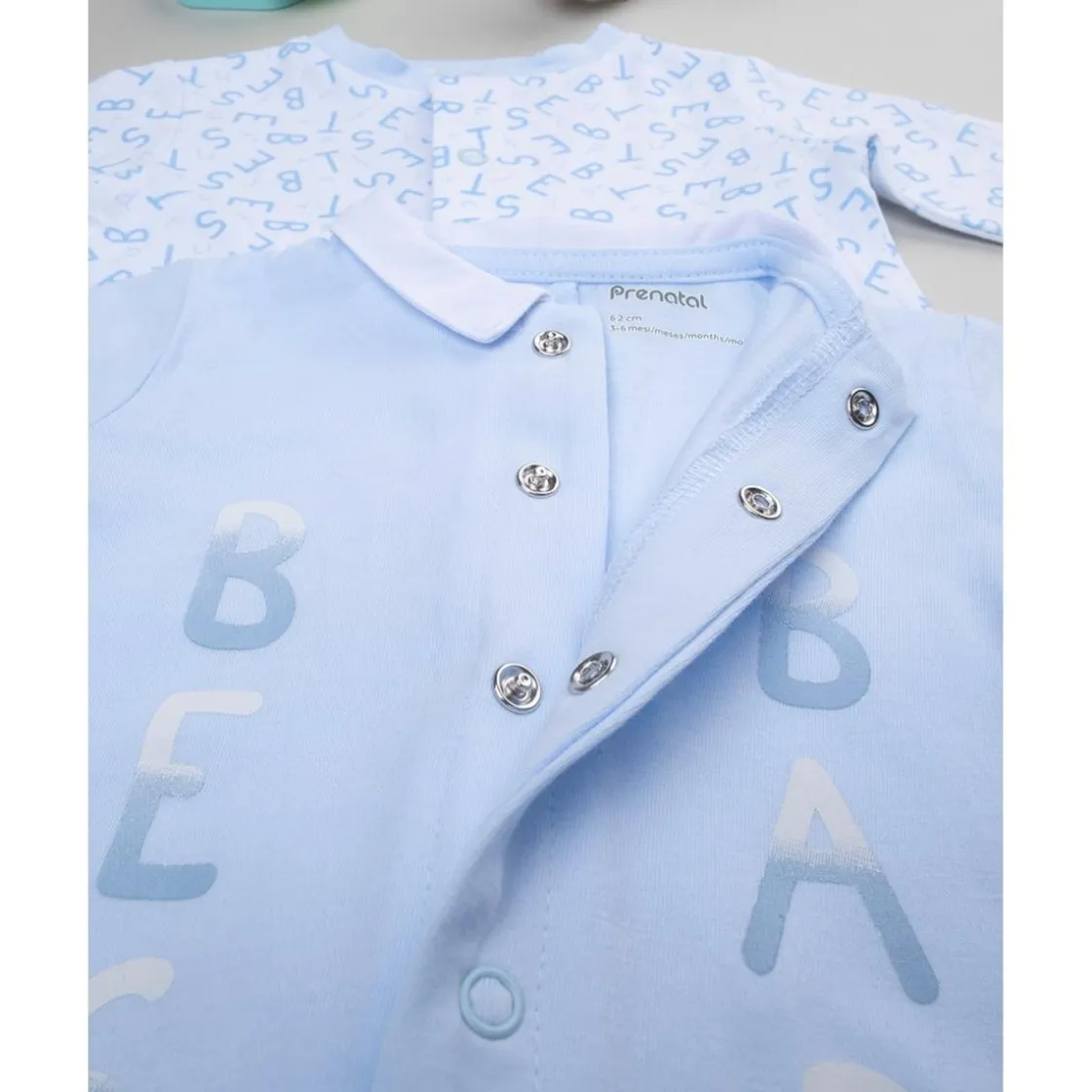 Prenatal Pack de 2 pijamas azules y blancos con inscripciones