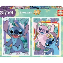 EDUCA BORRAS Pack de 2 puzzles de 500 piezas con imágenes de Stitch y cola Fix Puzzle, 34 x 48 cm (19732) ㅤ