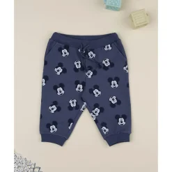 Prenatal Pantalón azul de niño en felpa con estampado de Mickey Mouse