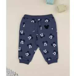 Prenatal Pantalón azul de niño en felpa con estampado de Mickey Mouse