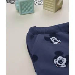 Prenatal Pantalón azul de niño en felpa con estampado de Mickey Mouse