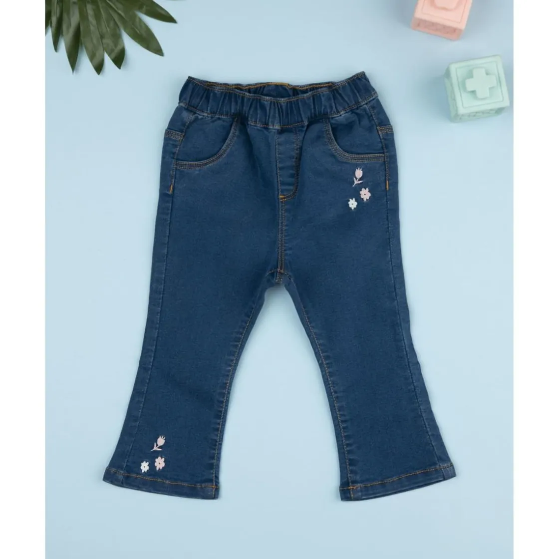 Prenatal Pantalón campana denim niña con bordados florales* Niña·Bebé Niña 3-36 Meses|Bebé Niña 3-36 Meses·Vaqueros, Pantalones Y Petos