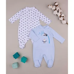 Prenatal Paquete de 2 peleles en interlock blanco y azul