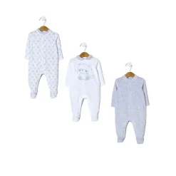 Prenatal Paquete de 3 pijamas de terciopelo gris y crema
