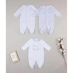 Prenatal Paquete de 3 pijamas de terciopelo gris y crema