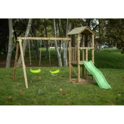 MASGAMES Parque infantil Carlit de madera columpios y tobogán
