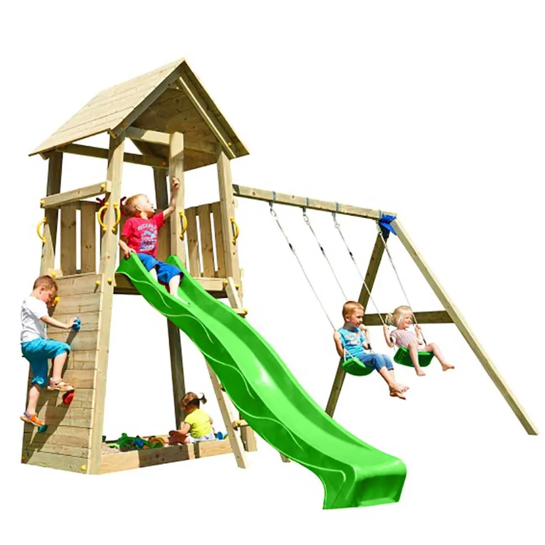 MASGAMES Parque juegos infantil de madera Belvedere XL con columpio doble* Columpios