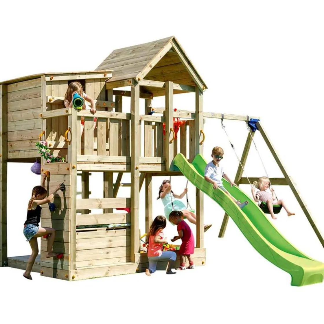MASGAMES Parque juegos infantil de madera Palazzo XL con columpio doble* Columpios