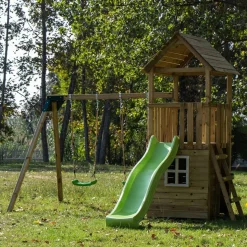 MASGAMES Parque juegos infantil de madera Tibidabo con caseta y columpio doble* Columpios