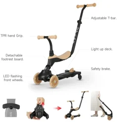 DEVESSPORT Patín Qplay EVO 5‑en‑1 con luces – Color beige* Vehículos De Batería O A Pedales