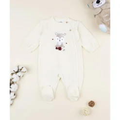 Prenatal Pelele de terciopelo crema con ciervita para recién nacida